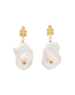 18K gold-plated gemstone and pearl drop earrings