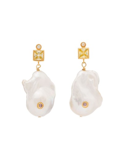 18K gold-plated gemstone and pearl drop earrings