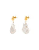 18K gold-plated gemstone and pearl drop earrings