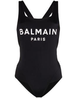 logo print cross-back swimsuit