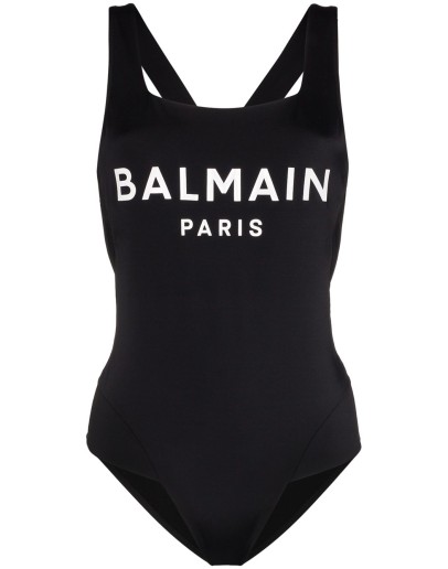 logo print cross-back swimsuit