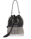 embellished fringed bucket bag