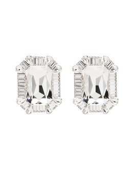 square crystal clip earrings