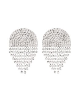Half Circle silver-tone crystal earrings