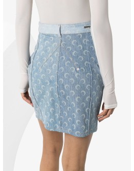 Crescent Moon print denim mini skirt