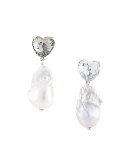 crystal heart pearl earrings