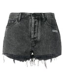 logo slogan printed denim shorts