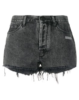 logo slogan printed denim shorts