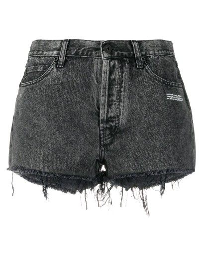 logo slogan printed denim shorts