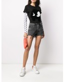logo slogan printed denim shorts