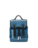 leather trim denim backpack