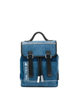 leather trim denim backpack