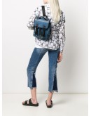 leather trim denim backpack