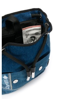 leather trim denim backpack