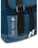 leather trim denim backpack