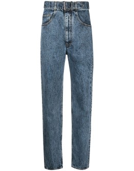 high-waist belted jeans