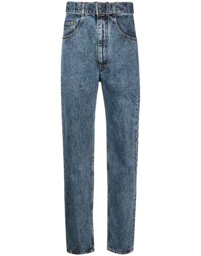 high-waist belted jeans