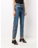 perforated straight-leg jeans