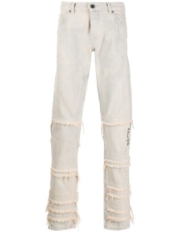 distressed layered straight leg jeans