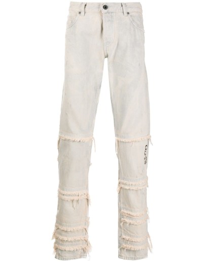 distressed layered straight leg jeans