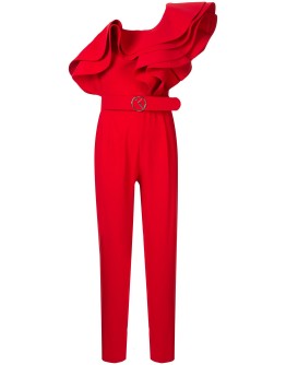 one-shoulder ruffle jumpsuit
