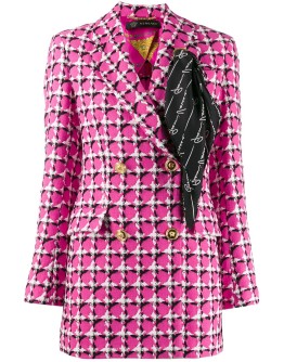 scarf detail checked blazer