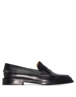 stitch-trimmed leather penny loafers