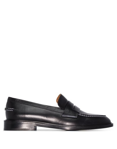 stitch-trimmed leather penny loafers