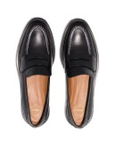 stitch-trimmed leather penny loafers