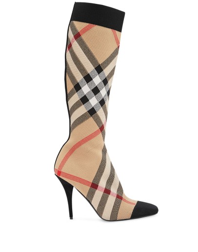 check stretch knit sock boots