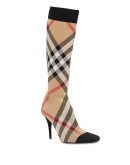 check stretch knit sock boots