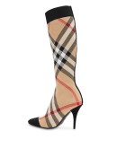 check stretch knit sock boots