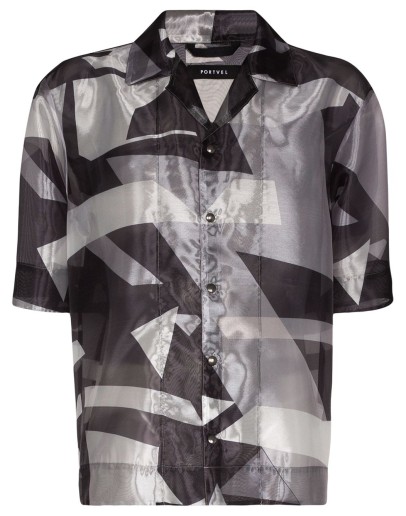 sheer graphic print shirt