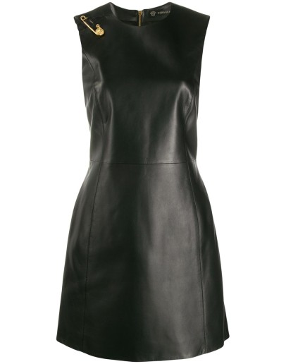 safety-pin sleeveless leather dress
