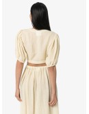 puff-sleeve wrap blouse