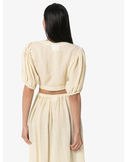 puff-sleeve wrap blouse