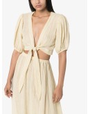 puff-sleeve wrap blouse