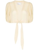 puff-sleeve wrap blouse