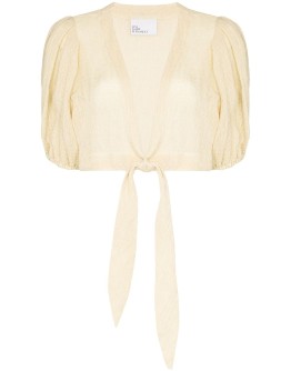 puff-sleeve wrap blouse