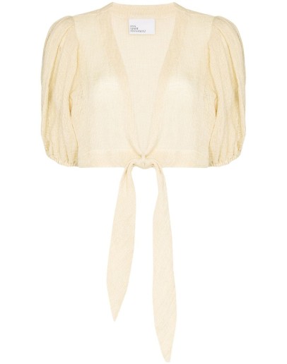 puff-sleeve wrap blouse