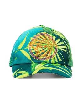 Medusa-embroidered jungle print baseball cap