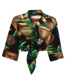 cropped leaf-print shirt