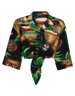 cropped leaf-print shirt