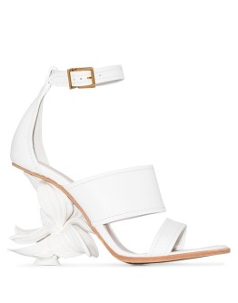 No.13 floral-appliqued 80mm leather wedge sandals