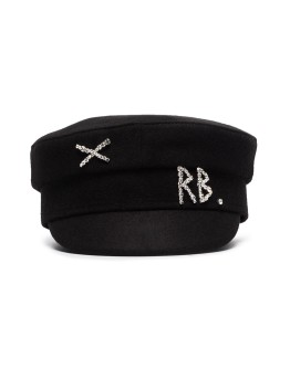 crystal-embellished wool baker boy hat