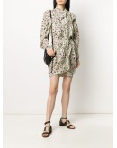 floral-print pleated draped mini dress