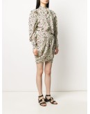floral-print pleated draped mini dress