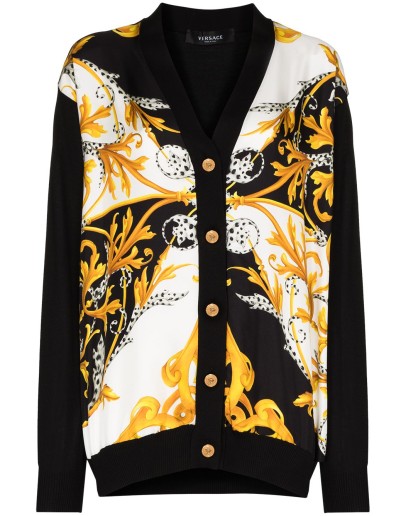 Baroque-print buttoned cardigan