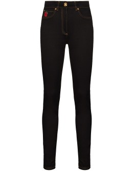 rose embroidered skinny jeans