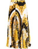 Baroque-print pleated midi skirt